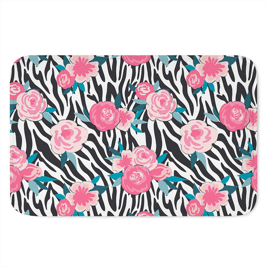 Black White Zebra Floral Pattern Print Indoor Door Mat