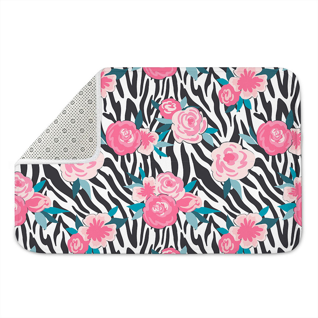 Black White Zebra Floral Pattern Print Indoor Door Mat
