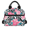 Black White Zebra Floral Pattern Print Insulated Lunch Bag