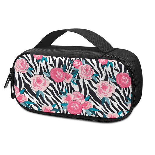 Black White Zebra Floral Pattern Print Insulin Cooler Travel Case
