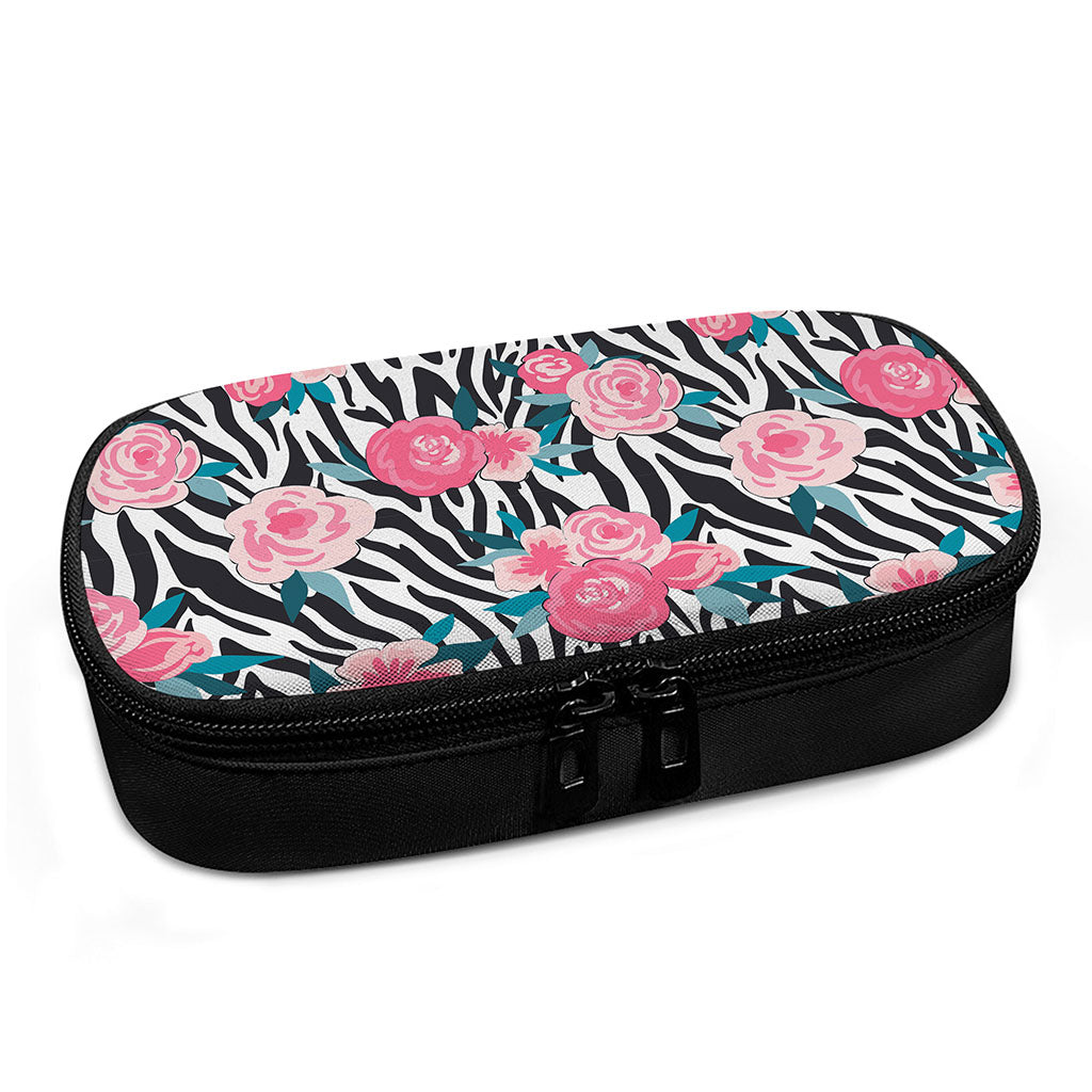 Black White Zebra Floral Pattern Print Insulin Cooler Travel Case