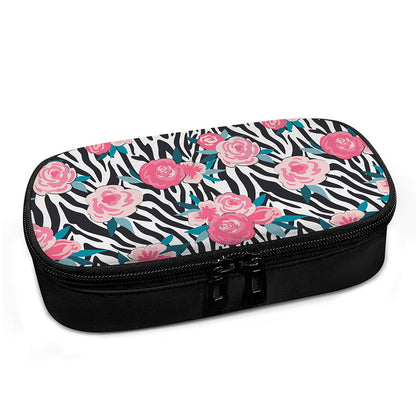 Black White Zebra Floral Pattern Print Insulin Cooler Travel Case