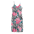 Black White Zebra Floral Pattern Print Jersey Midi Cami Dress