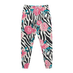 Black White Zebra Floral Pattern Print Jogger Pants