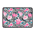 Black White Zebra Floral Pattern Print Kitchen Mat