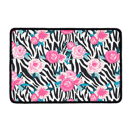 Black White Zebra Floral Pattern Print Kitchen Mat