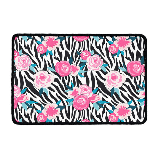 Black White Zebra Floral Pattern Print Kitchen Mat