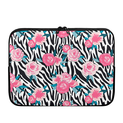 Black White Zebra Floral Pattern Print Laptop Sleeve