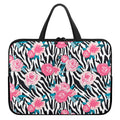 Black White Zebra Floral Pattern Print Laptop Sleeve With Handle