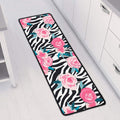 Black White Zebra Floral Pattern Print Long Kitchen Mat