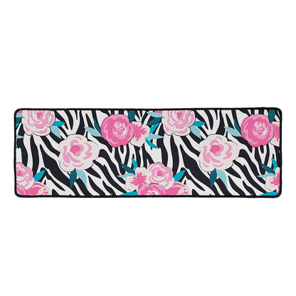 Black White Zebra Floral Pattern Print Long Kitchen Mat