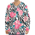 Black White Zebra Floral Pattern Print Long Sleeve Baseball Jersey