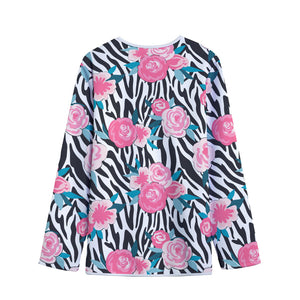 Black White Zebra Floral Pattern Print Long Sleeve Short Coat