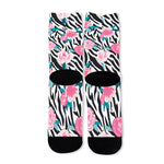 Black White Zebra Floral Pattern Print Long Socks