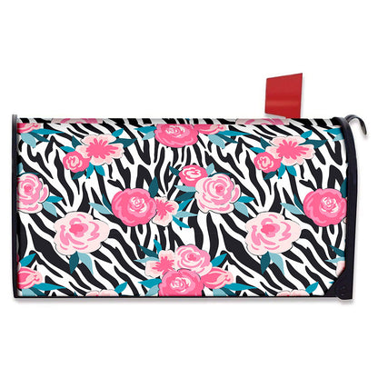 Black White Zebra Floral Pattern Print Mailbox Cover