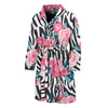 Black White Zebra Floral Pattern Print Men's Bathrobe