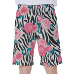 Black White Zebra Floral Pattern Print Men's Beach Shorts