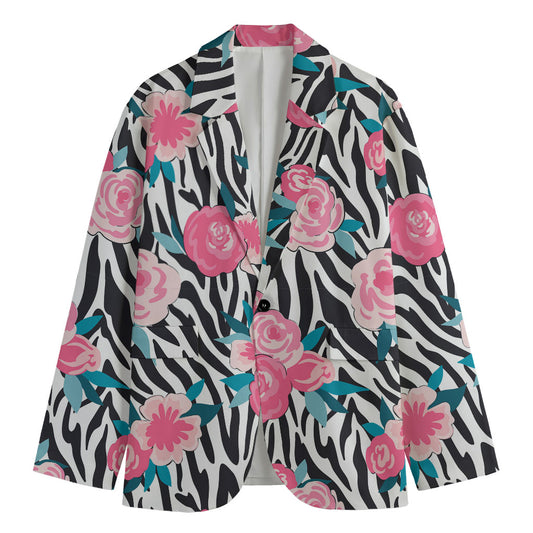 Black White Zebra Floral Pattern Print Men's Blazer