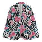 Black White Zebra Floral Pattern Print Men's Blazer