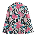 Black White Zebra Floral Pattern Print Men's Blazer