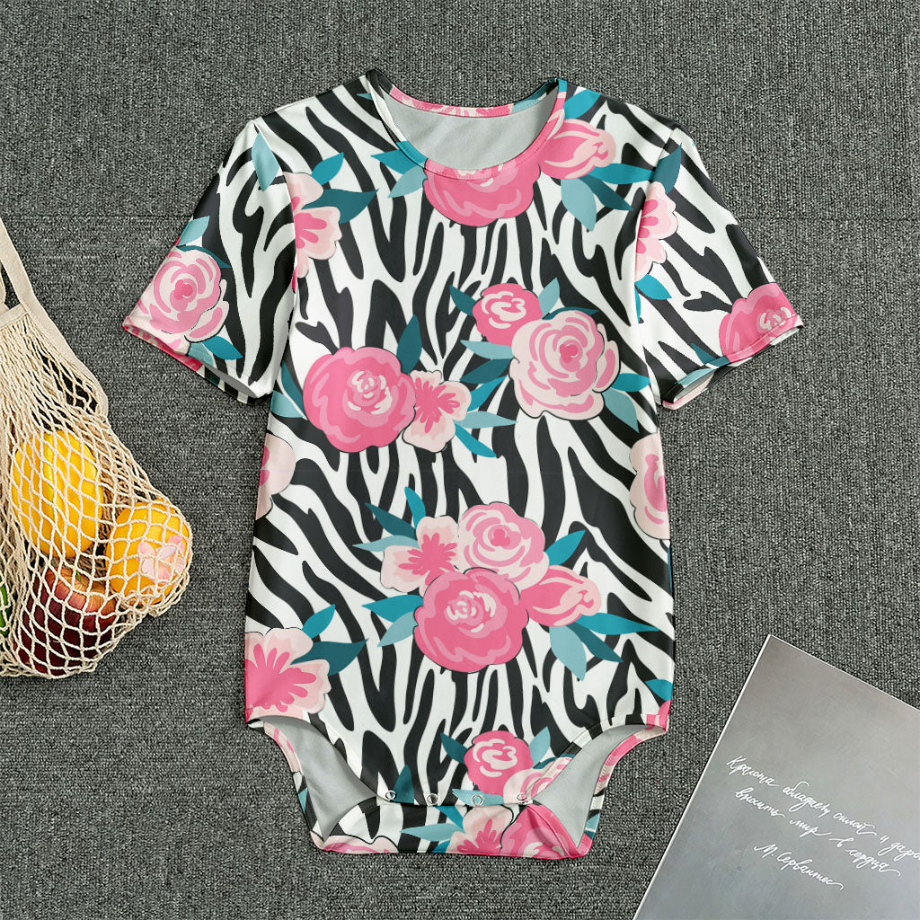 Black White Zebra Floral Pattern Print Men's Bodysuit