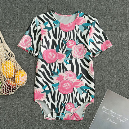 Black White Zebra Floral Pattern Print Men's Bodysuit