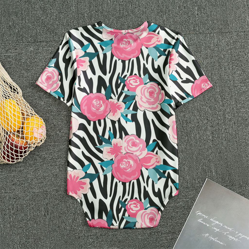 Black White Zebra Floral Pattern Print Men's Bodysuit