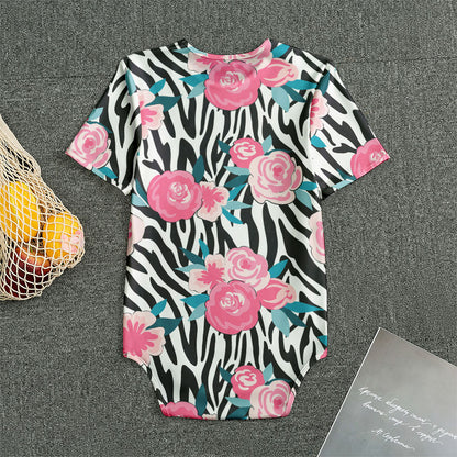Black White Zebra Floral Pattern Print Men's Bodysuit
