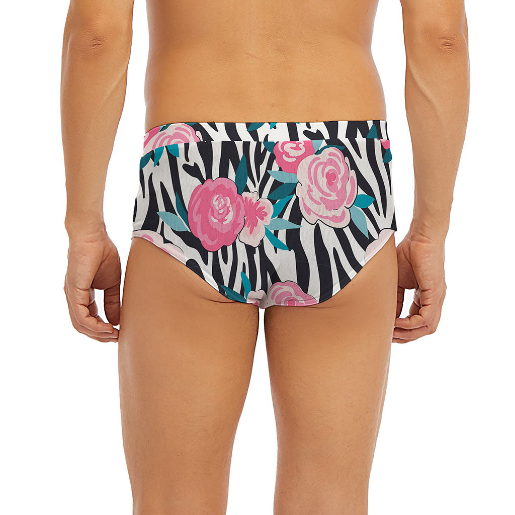 Black White Zebra Floral Pattern Print Men's Briefs