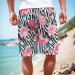 Black White Zebra Floral Pattern Print Men's Cargo Shorts
