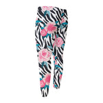 Black White Zebra Floral Pattern Print Men's Compression Pants