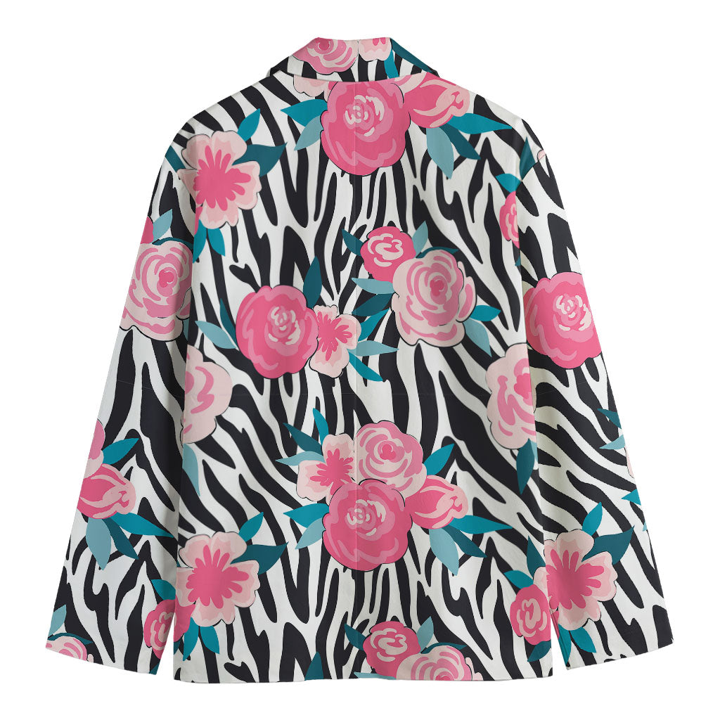 Black White Zebra Floral Pattern Print Men's Cotton Blazer
