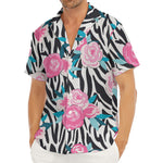 Black White Zebra Floral Pattern Print Men's Deep V-Neck Shirt