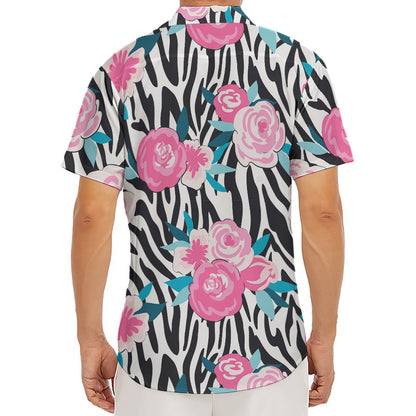 Black White Zebra Floral Pattern Print Men's Deep V-Neck Shirt