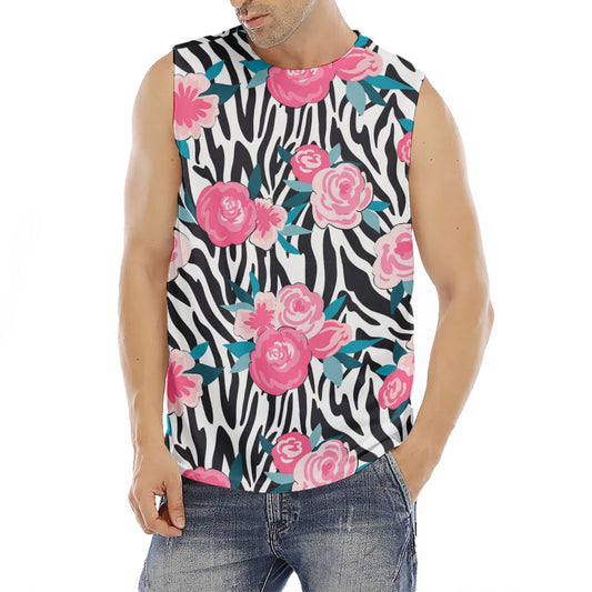 Black White Zebra Floral Pattern Print Men's Fitness Tank Top