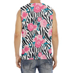 Black White Zebra Floral Pattern Print Men's Fitness Tank Top