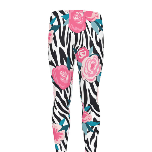 Black White Zebra Floral Pattern Print Men's leggings