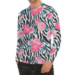 Black White Zebra Floral Pattern Print Men's Long Sleeve Rash Guard