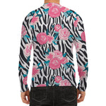Black White Zebra Floral Pattern Print Men's Long Sleeve Rash Guard