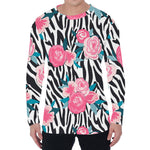 Black White Zebra Floral Pattern Print Men's Long Sleeve T-Shirt