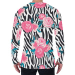 Black White Zebra Floral Pattern Print Men's Long Sleeve T-Shirt
