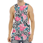 Black White Zebra Floral Pattern Print Men's Muscle Tank Top