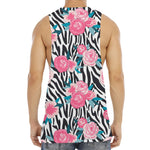 Black White Zebra Floral Pattern Print Men's Muscle Tank Top