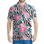 Black White Zebra Floral Pattern Print Men's Polo Shirt