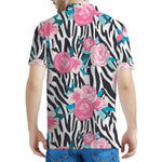 Black White Zebra Floral Pattern Print Men's Polo Shirt