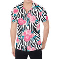 Black White Zebra Floral Pattern Print Men's Shirt