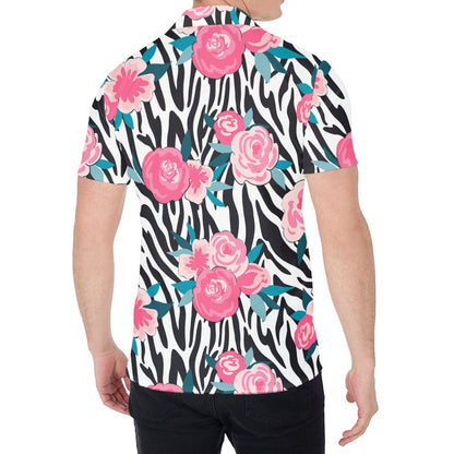 Black White Zebra Floral Pattern Print Men's Shirt