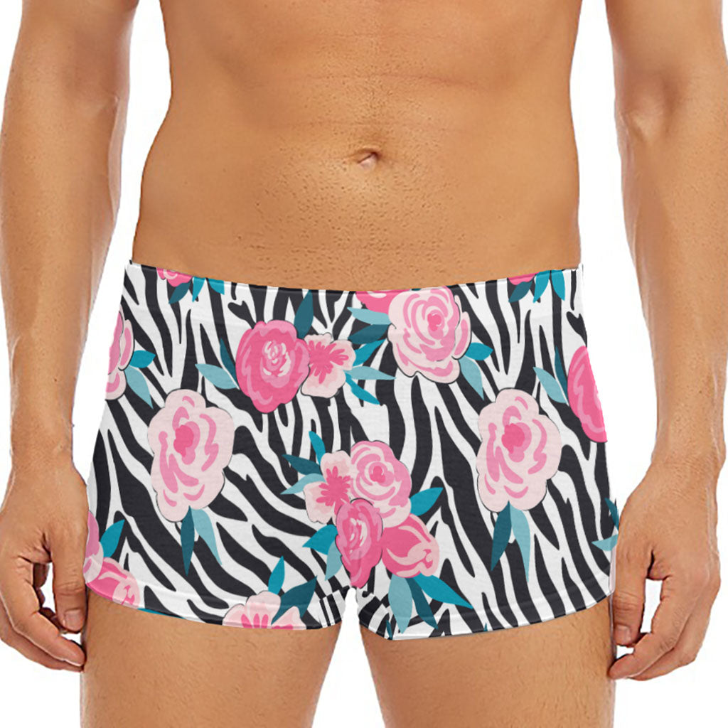 Black White Zebra Floral Pattern Print Men's Short Boxer Briefs