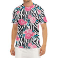 Black White Zebra Floral Pattern Print Men's Short Sleeve Rash Guard