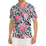 Black White Zebra Floral Pattern Print Men's Short Sleeve Rash Guard